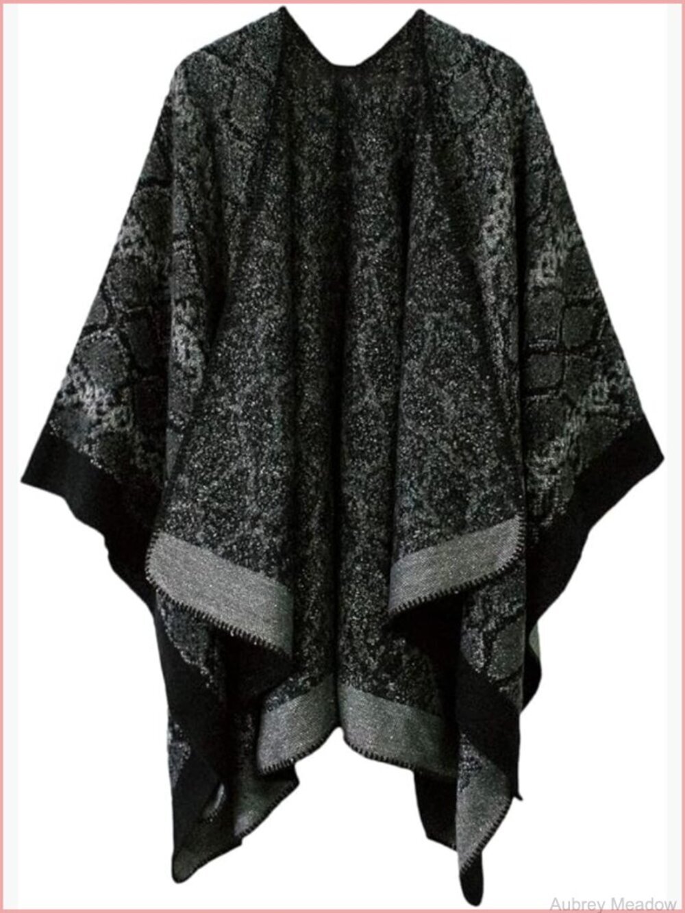 Vintage Pattern Open Front Poncho Cape Shawl Winter Wrap